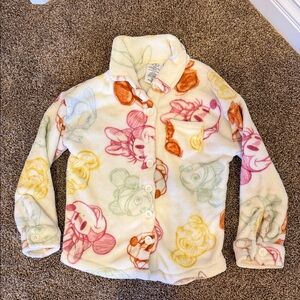 Disney Cream Plush Button-Up Shirt Jacket with Multicolor Character Sketches